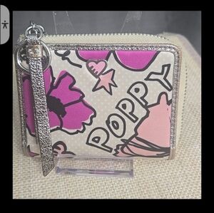 Coach Poppy Floral Zip Wallet - Pink & Cream with Silver Trim